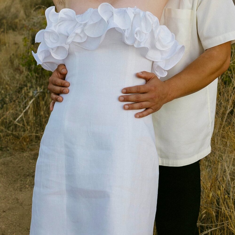 Reformation White Ruffled Linen Dress